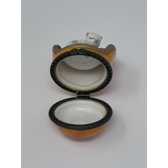 Sleeping Cat Kitten in Chair Trinket Jewelry Box 3” Red Orange - Picture 6 of 7